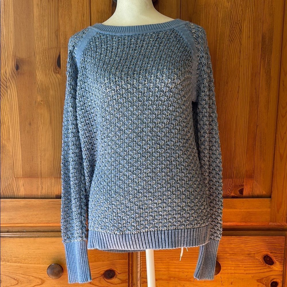 I.N.C. Women's Blue Sweater with silver metallic threads. Size Medium.